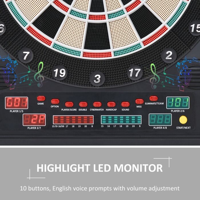 Homcom Electronic Dartboard In Case Led Scoreboard W/ 12 Darts 30 Heads Side Storage Cabinet Classic Game Family Fun Game Black White