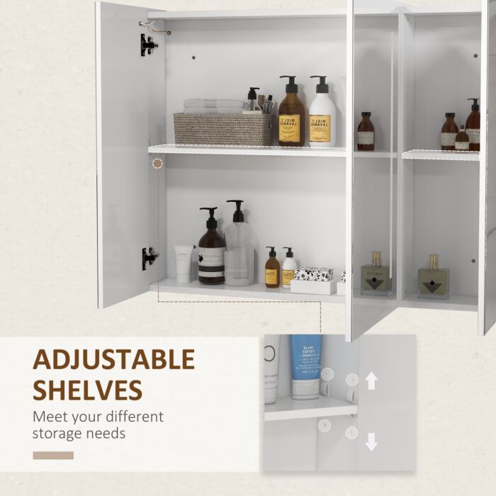 Kleankin Bathroom Wall Wardrobe With Light, Bathroom Storage Cupboard With Usb Charge, Adjustable Shelf, 90l X 15h X 70dcm, White