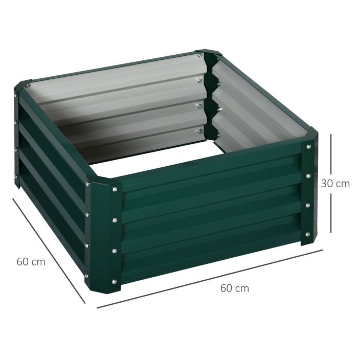 Outsunny Set Of 2 Raised Garden Bed, Outdoor Elevated Galvanised Planter Box For Flowers, Herbs, 60x60x30.5cm, Green