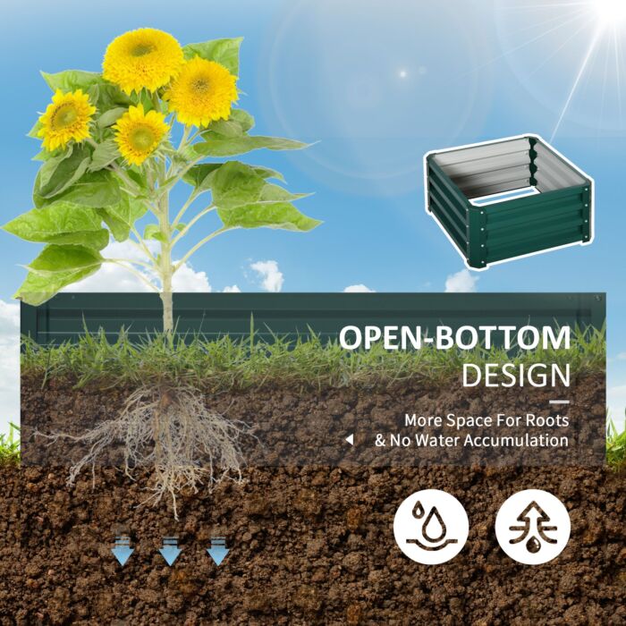 Outsunny Set Of 2 Raised Garden Bed, Outdoor Elevated Galvanised Planter Box For Flowers, Herbs, 60x60x30.5cm, Green