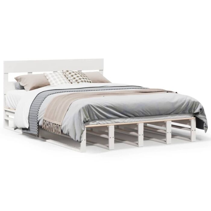 Vidaxl Bed Frame Without Mattress White 135x190 Cm Double Solid Wood Pine