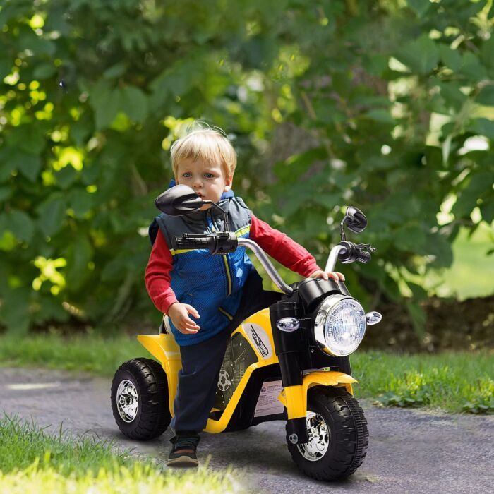 Homcom Kids Electric Motorcycle Ride-on Toy 3-wheels Battery Powered Motorbike Rechargeable 6v With Horn Headlights For 18 - 36 Months Yellow