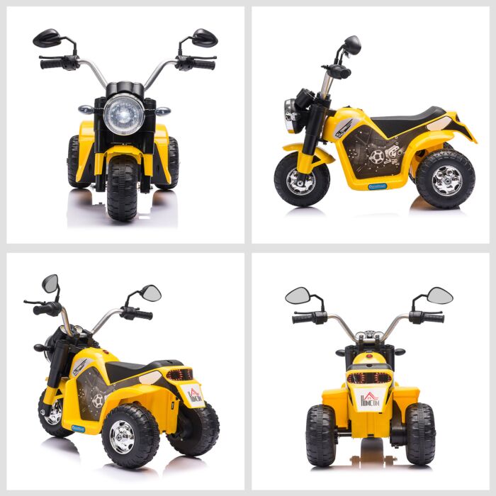 Homcom Kids Electric Motorcycle Ride-on Toy 3-wheels Battery Powered Motorbike Rechargeable 6v With Horn Headlights For 18 - 36 Months Yellow