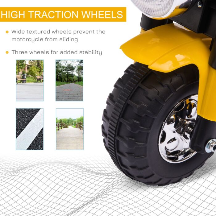 Homcom Kids Electric Motorcycle Ride-on Toy 3-wheels Battery Powered Motorbike Rechargeable 6v With Horn Headlights For 18 - 36 Months Yellow