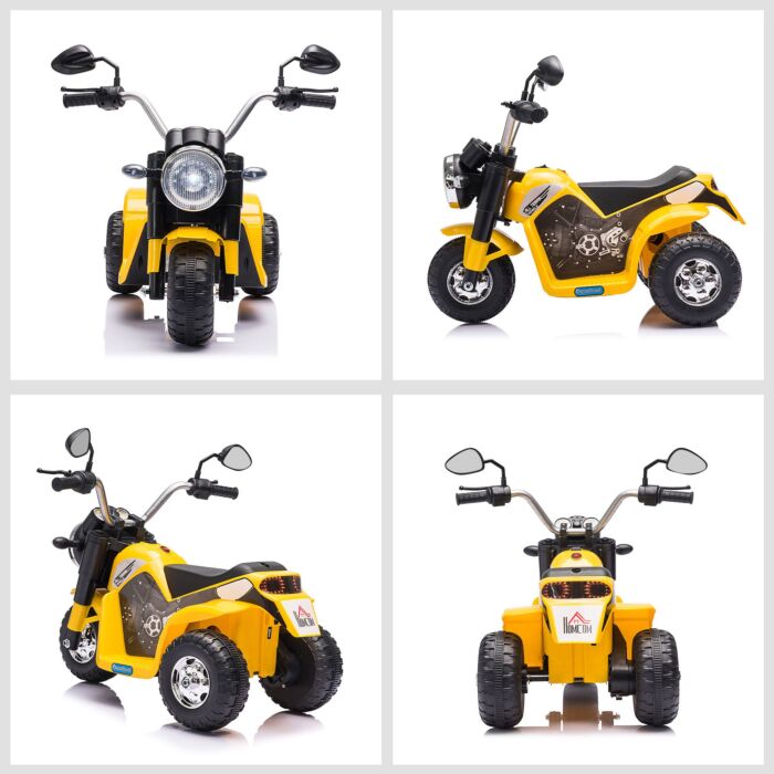 Homcom Kids Electric Motorcycle Ride-on Toy 3-wheels Battery Powered Motorbike Rechargeable 6v With Horn Headlights For 18 - 36 Months Yellow