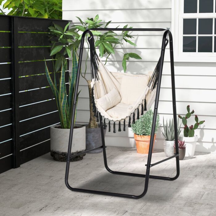 Outsunny Hammock Chair With Stand, Hammock Swing Chair With Cushion, Cream White