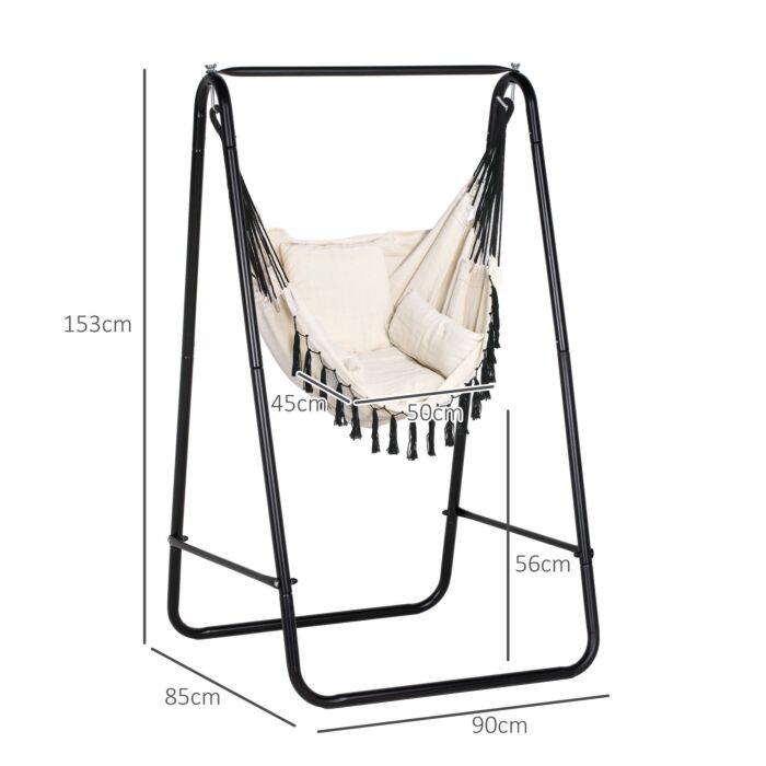 Outsunny Hammock Chair With Stand, Hammock Swing Chair With Cushion, Cream White
