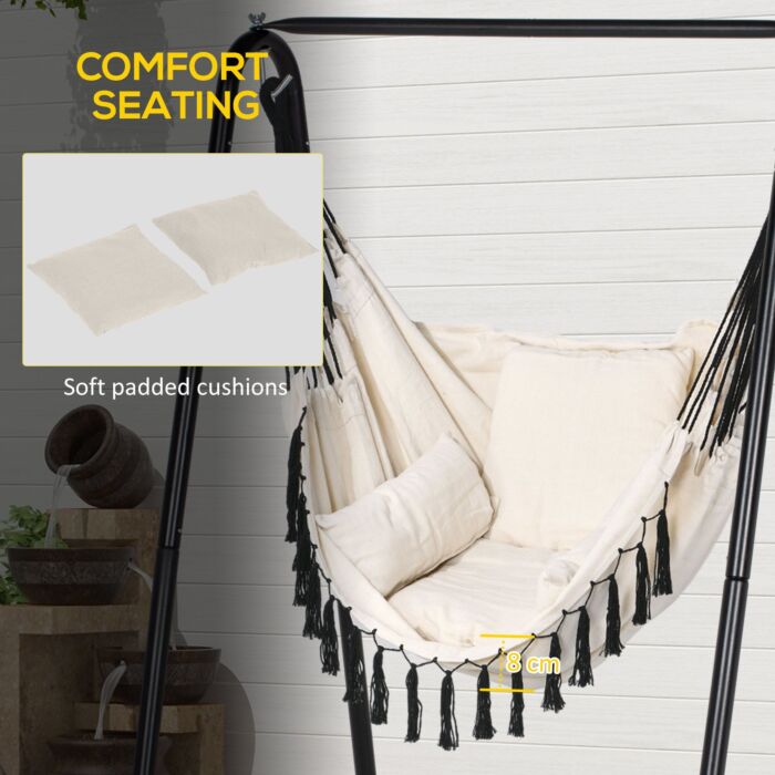 Outsunny Hammock Chair With Stand, Hammock Swing Chair With Cushion, Cream White