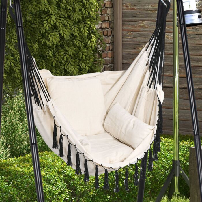 Outsunny Hammock Chair With Stand, Hammock Swing Chair With Cushion, Cream White