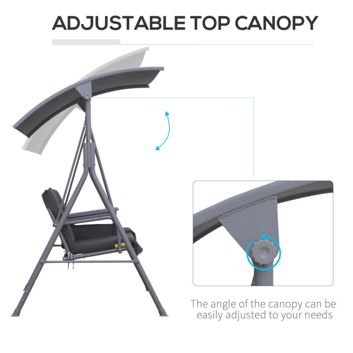Outsunny Steel Frame 2-seater Swing Chair W/ Table Grey