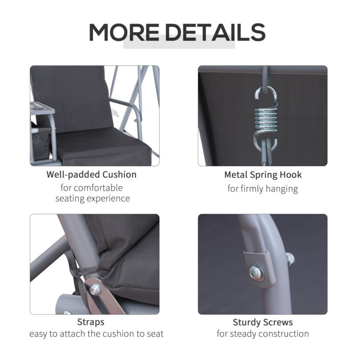 Outsunny Steel Frame 2-seater Swing Chair W/ Table Grey