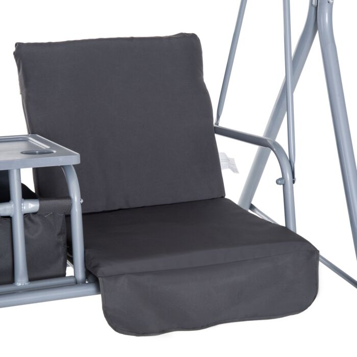 Outsunny Steel Frame 2-seater Swing Chair W/ Table Grey