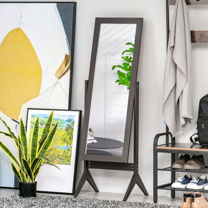 Homcom Freestanding Dressing Mirror Bedroom Tall Adjustable Angle 148x47cm Brown