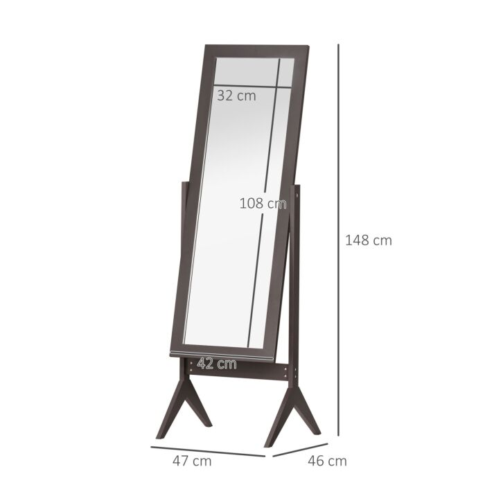 Homcom Freestanding Dressing Mirror Bedroom Tall Adjustable Angle 148x47cm Brown