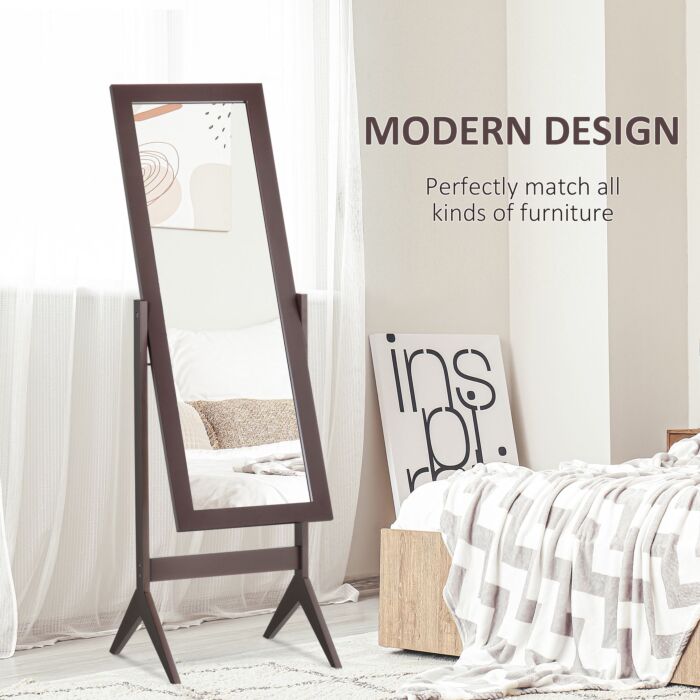Homcom Freestanding Dressing Mirror Bedroom Tall Adjustable Angle 148x47cm Brown