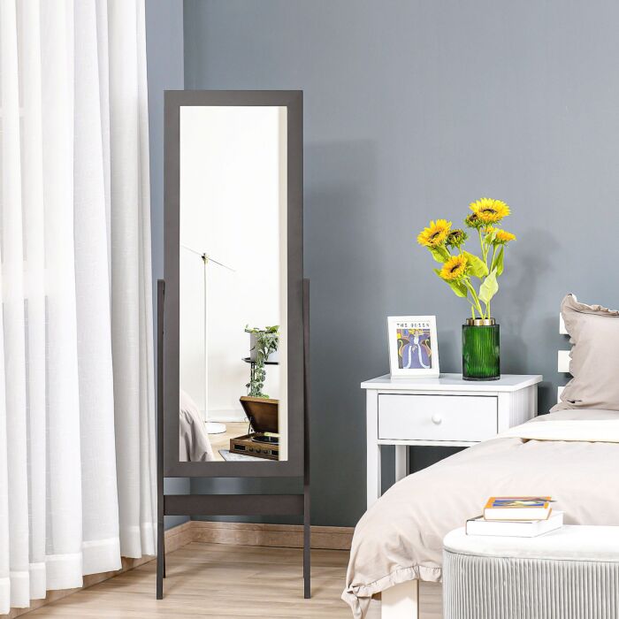Homcom Freestanding Dressing Mirror Bedroom Tall Adjustable Angle 148x47cm Brown