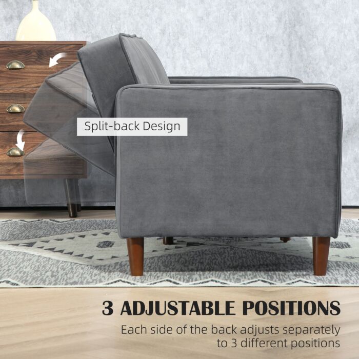 Homcom Velvet-feel Three-seater Sofa Bed - Dark Grey