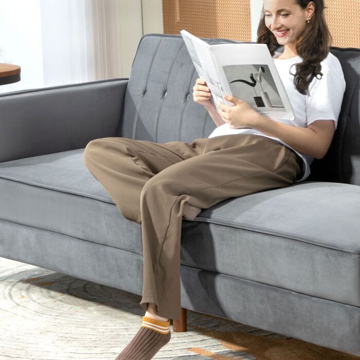 Homcom Velvet-feel Three-seater Sofa Bed - Dark Grey