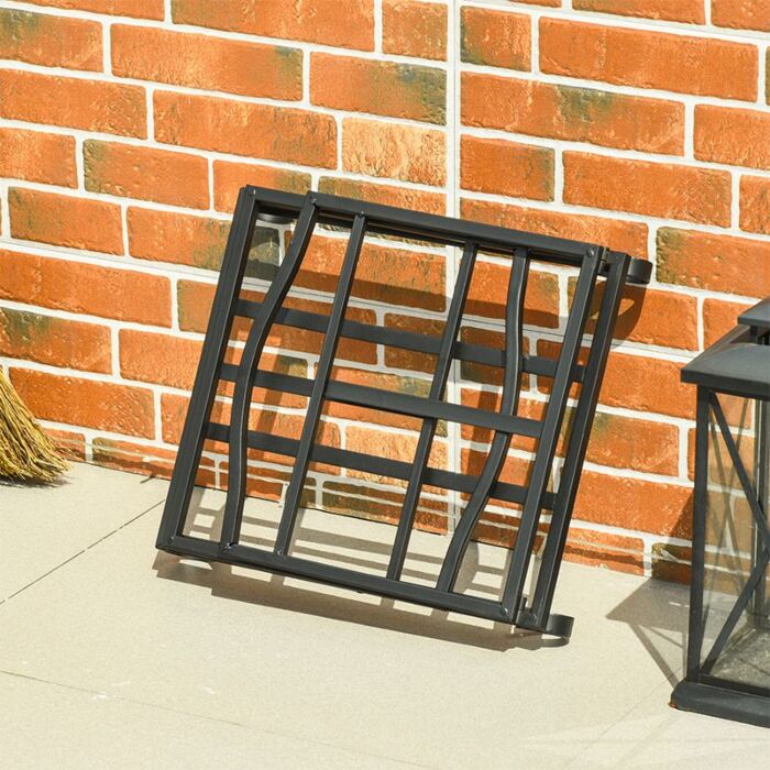 Outsunny Firewood Log Rack Fireplace Log Holder Wood Storage Rack With Scrolls, Foldable Design, For Outdoor And Indoor Use, 48 X 34 X 37cm, Black