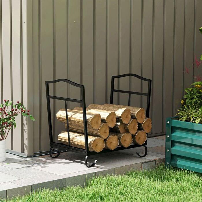 Outsunny Firewood Log Rack Fireplace Log Holder Wood Storage Rack With Scrolls, Foldable Design, For Outdoor And Indoor Use, 48 X 34 X 37cm, Black