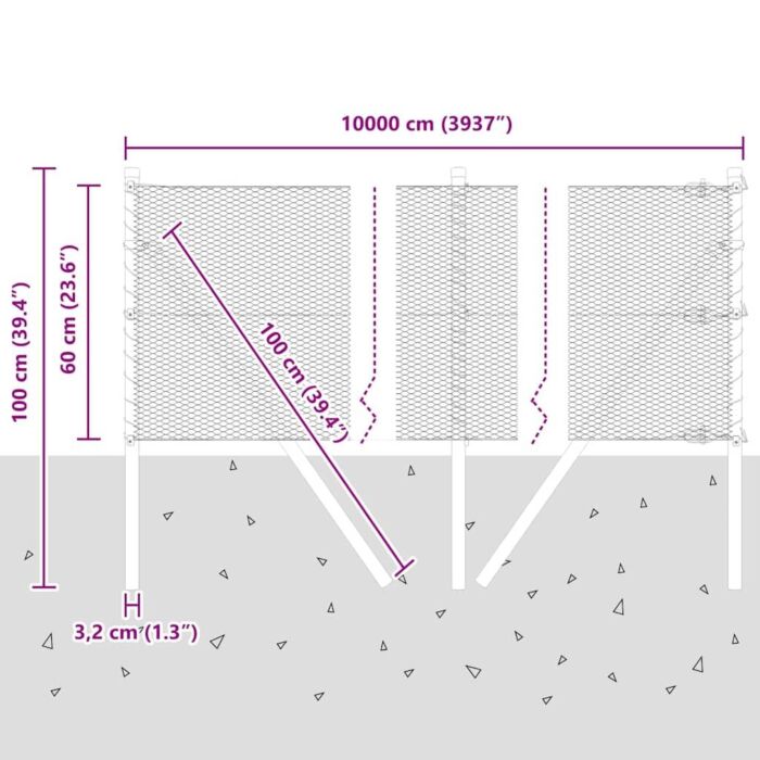 Vidaxl Hexagon Fence 0.6x100 M Galvanised Steel, Vidaxl Fence Posts 13 Pcs Ø32 Mm 100 Cm Galvanised Steel