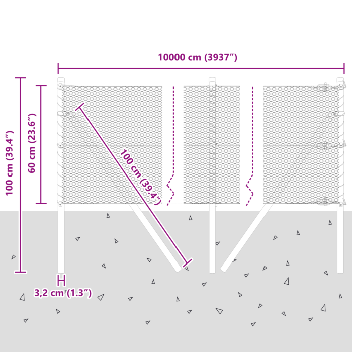 Vidaxl Hexagon Fence 0.6x100 M Galvanised Steel, Vidaxl Fence Posts 13 Pcs Ø32 Mm 100 Cm Galvanised Steel
