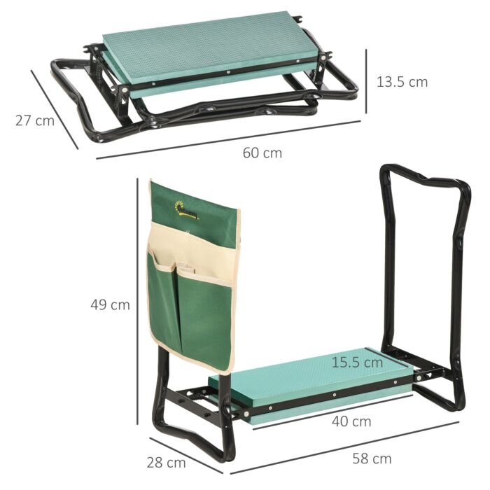 Outsunny Foldable Steel Frame Garden Kneeler Seat W/ Foam Bag Tool Bag Pouch Outdoor Garden Stable Sturdy Assistance Versatile Use