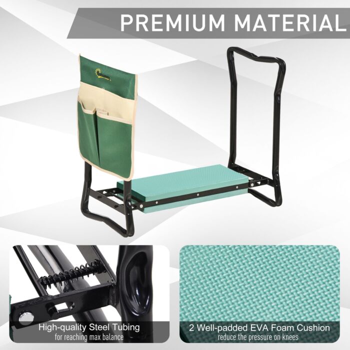 Outsunny Foldable Steel Frame Garden Kneeler Seat W/ Foam Bag Tool Bag Pouch Outdoor Garden Stable Sturdy Assistance Versatile Use