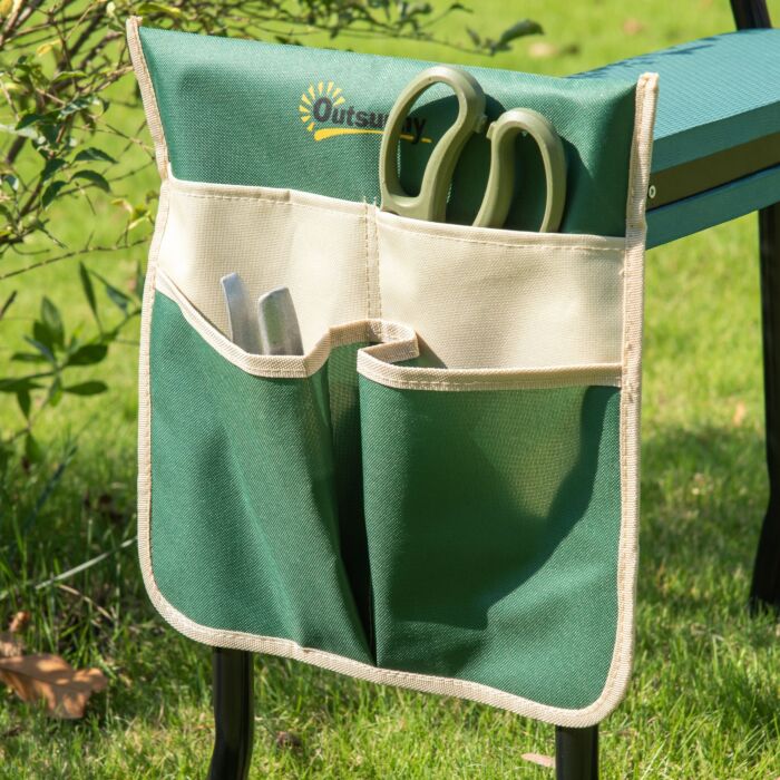 Outsunny Foldable Steel Frame Garden Kneeler Seat W/ Foam Bag Tool Bag Pouch Outdoor Garden Stable Sturdy Assistance Versatile Use