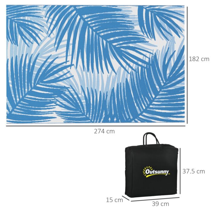 Outsunny Plastic Straw Reversible Rv Outdoor Rug With Carry Bag, 182 X 274cm, Blue And Cream