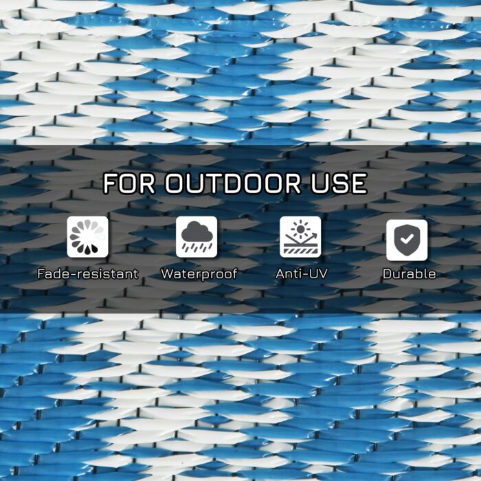 Outsunny Plastic Straw Reversible Rv Outdoor Rug With Carry Bag, 182 X 274cm, Blue And Cream