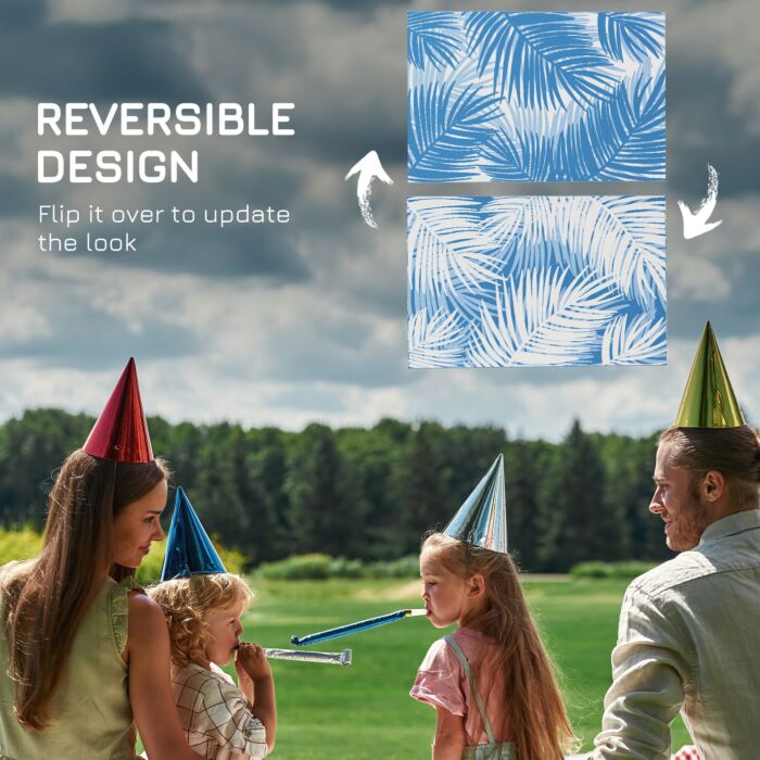 Outsunny Plastic Straw Reversible Rv Outdoor Rug With Carry Bag, 182 X 274cm, Blue And Cream