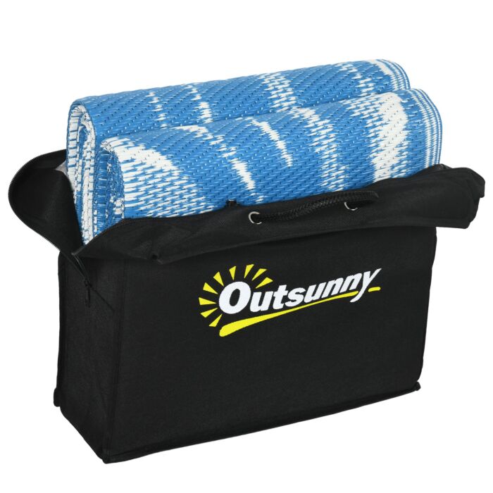 Outsunny Plastic Straw Reversible Rv Outdoor Rug With Carry Bag, 182 X 274cm, Blue And Cream