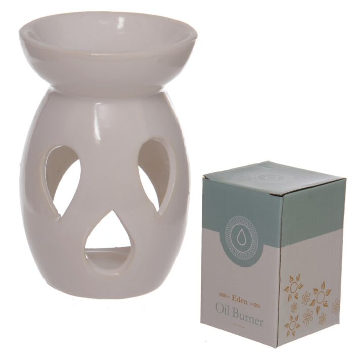 Simple Tear Drop Cut-out White Ceramic Oil And Wax Burner