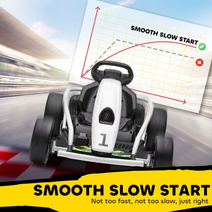 Homcom 24v Electric Go Kart For Kids, Drift Ride-on Racing Go Kart With 2 Speeds, For Boys Girls Aged 8-12 Years Old, White
