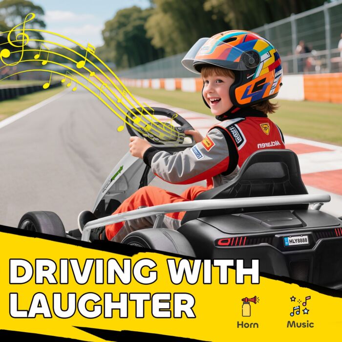Homcom 24v Electric Go Kart For Kids, Drift Ride-on Racing Go Kart With 2 Speeds, For Boys Girls Aged 8-12 Years Old, White