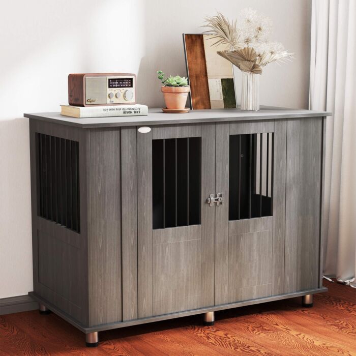 Pawhut Dog Crate Furniture End Table, Pet Kennel For Extra Large Dogs With Magnetic Door Indoor Animal Cage, Grey, 116 X 60 X 87 Cm