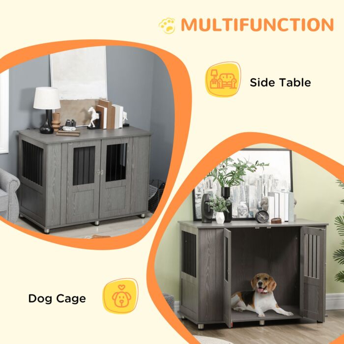 Pawhut Dog Crate Furniture End Table, Pet Kennel For Extra Large Dogs With Magnetic Door Indoor Animal Cage, Grey, 116 X 60 X 87 Cm