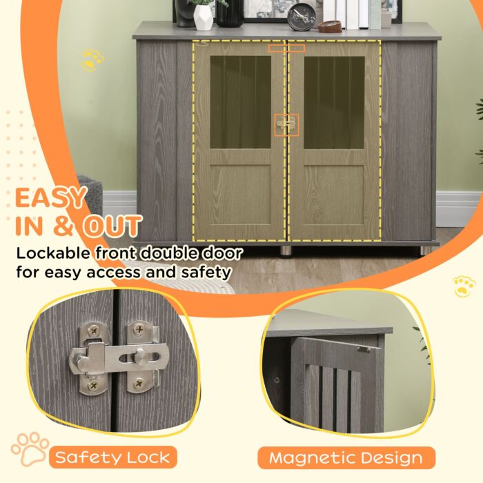 Pawhut Dog Crate Furniture End Table, Pet Kennel For Extra Large Dogs With Magnetic Door Indoor Animal Cage, Grey, 116 X 60 X 87 Cm