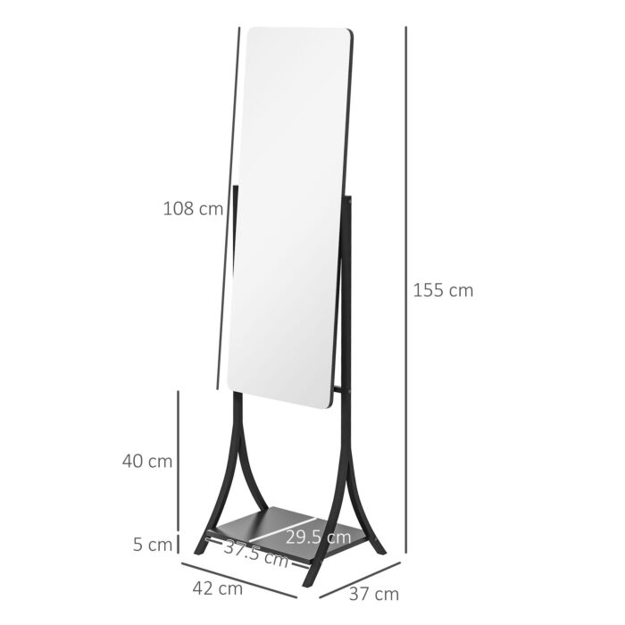 Homcom Free Standing Dressing Mirror, Full Length Mirror With Adjustable Angle, Storage Shelf