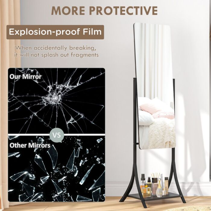 Homcom Free Standing Dressing Mirror, Full Length Mirror With Adjustable Angle, Storage Shelf