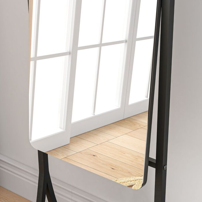 Homcom Free Standing Dressing Mirror, Full Length Mirror With Adjustable Angle, Storage Shelf