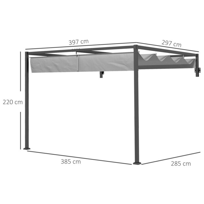 Outsunny 3 X 4m Lean To Pergola, Metal Pergola With Retractable Roof For Grill, Deck