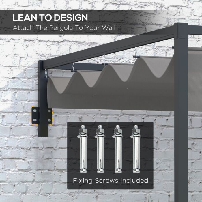 Outsunny 3 X 4m Lean To Pergola, Metal Pergola With Retractable Roof For Grill, Deck