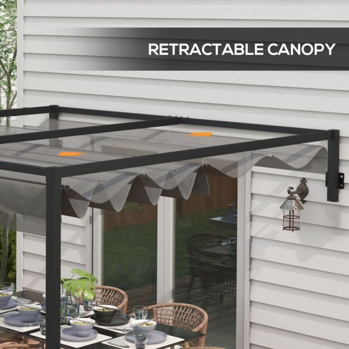 Outsunny 3 X 4m Lean To Pergola, Metal Pergola With Retractable Roof For Grill, Deck