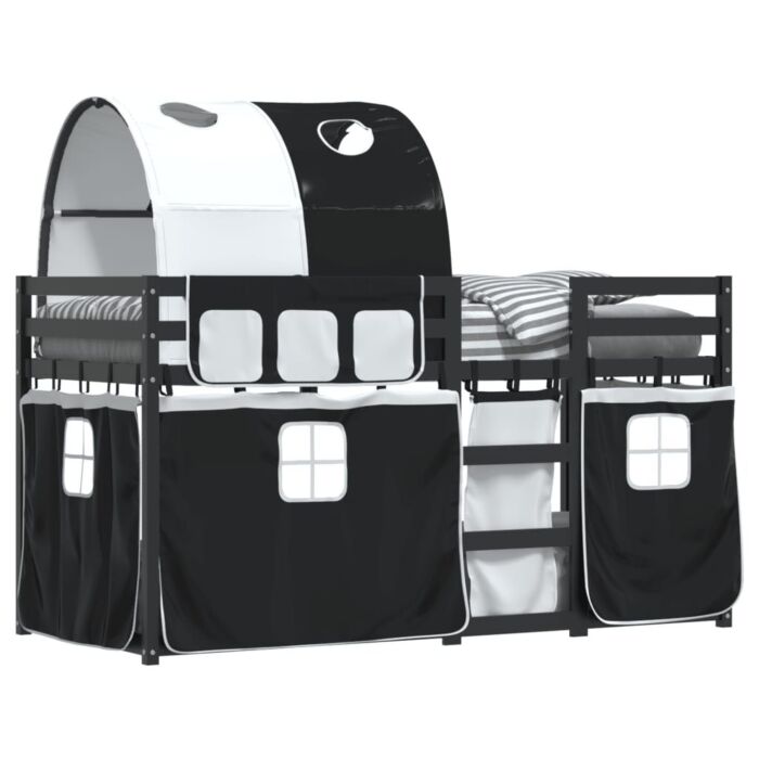 Vidaxl Bunk Bed With Curtains White&black 90x200 Cm Solid Wood Pine