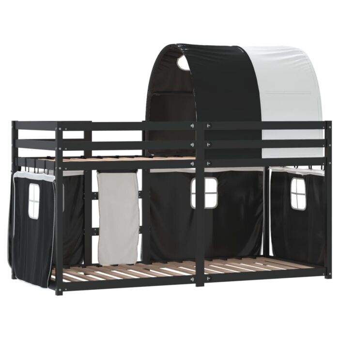 Vidaxl Bunk Bed With Curtains White&black 90x200 Cm Solid Wood Pine