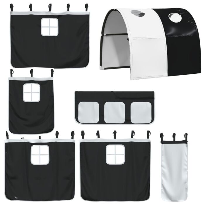 Vidaxl Bunk Bed With Curtains White&black 90x200 Cm Solid Wood Pine