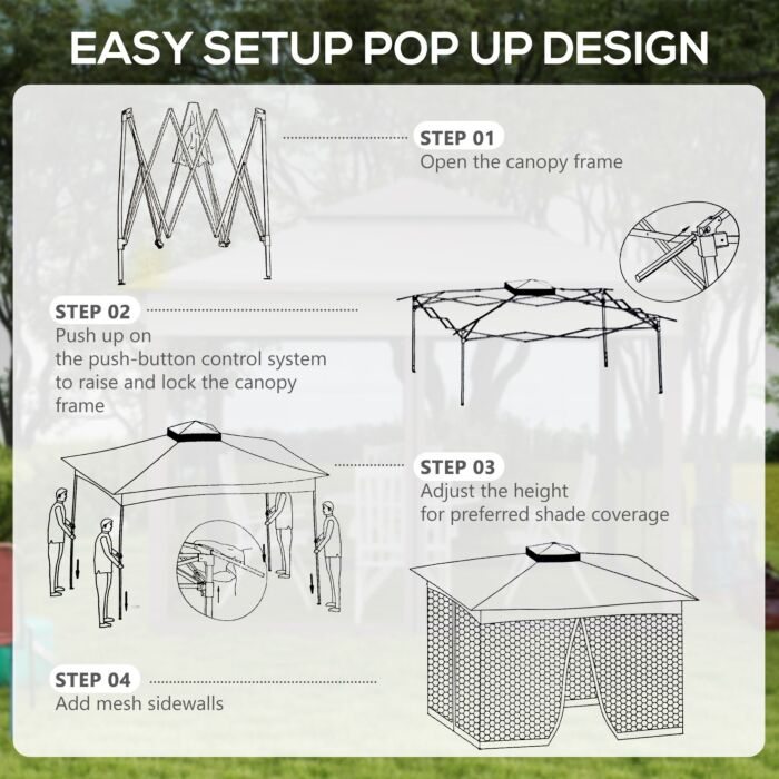 Outsunny 3 X 3(m) Pop Up Gazebo, Double-roof Garden Tent With Netting And Carry Bag, Party Event Shelter For Outdoor Patio, Light Grey
