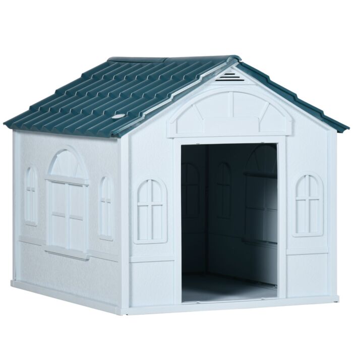 Pawhut Plastic Weatherproof Dog House, Blue
